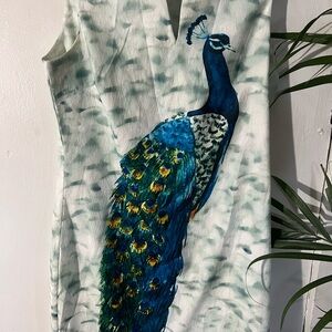 Elegant Peacock Print Midi Dress